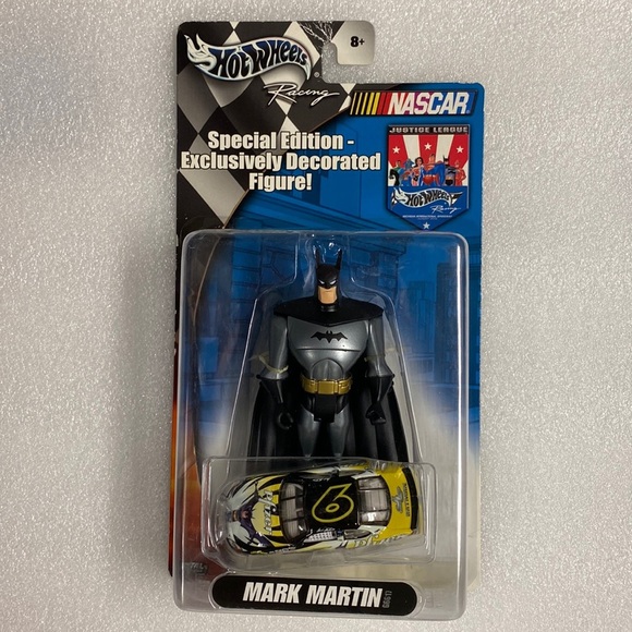 Hot Wheels Racing NASCAR Mark Martin Justice League Batman Car & Figure NEW - Picture 1 of 8
